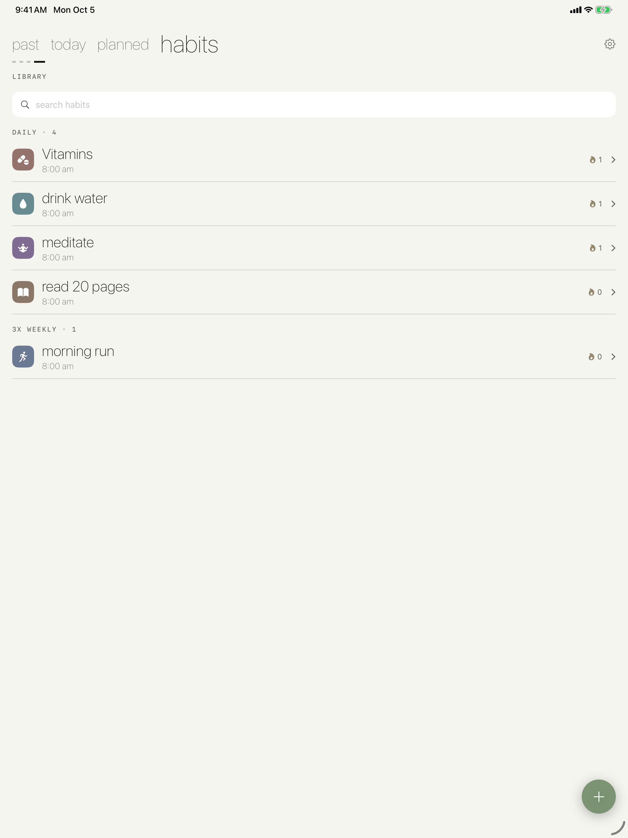 Cadence habit list on iPad