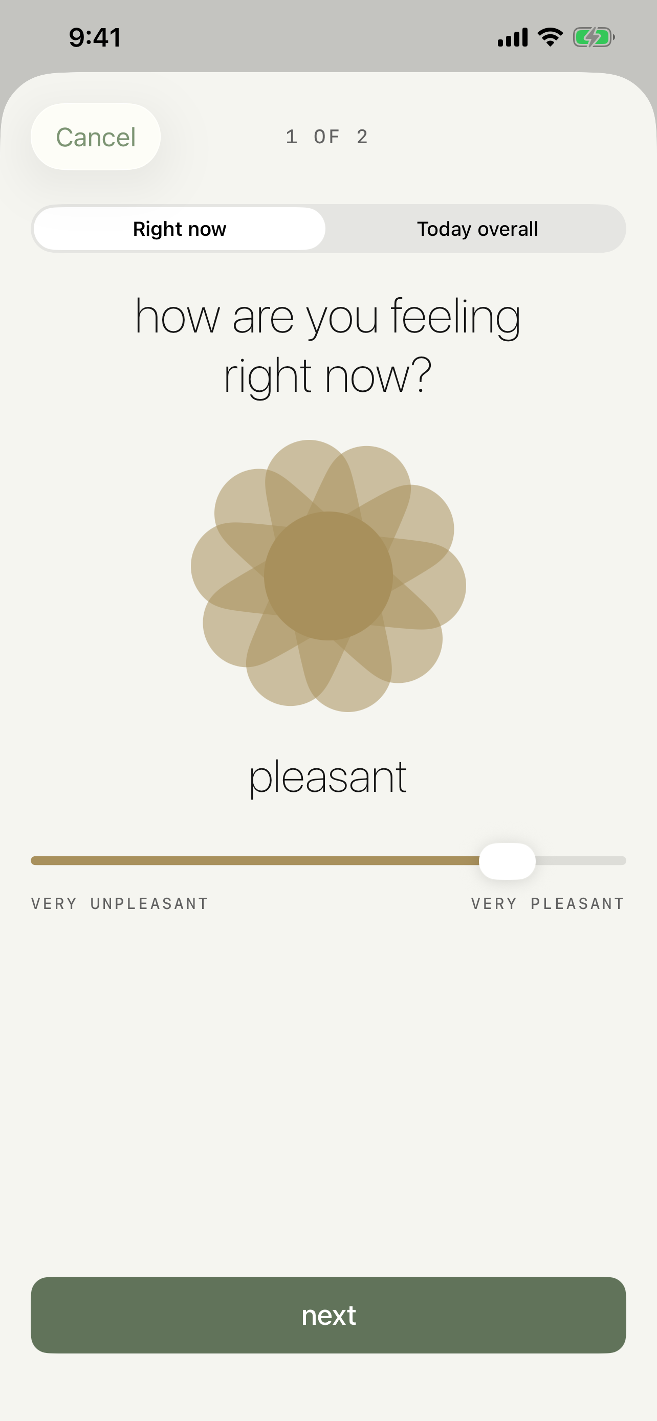 Examined mood logger with a feeling slider