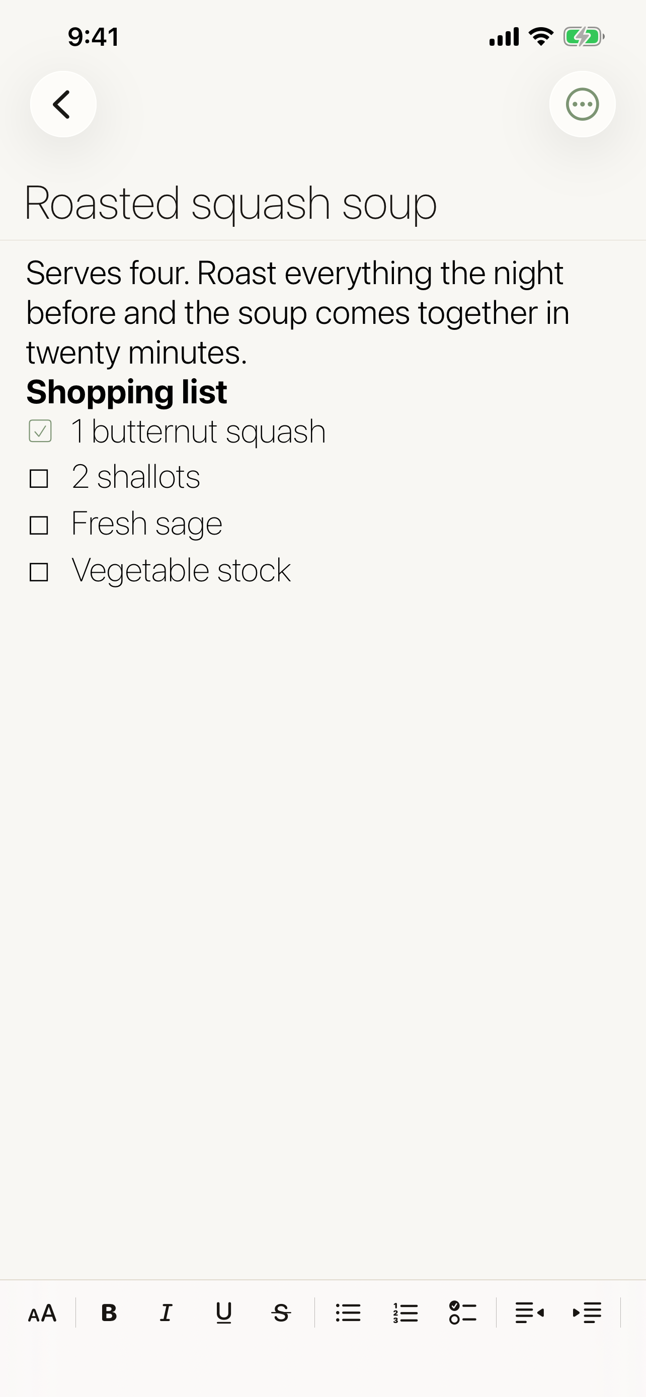 Folio note with a shopping checklist