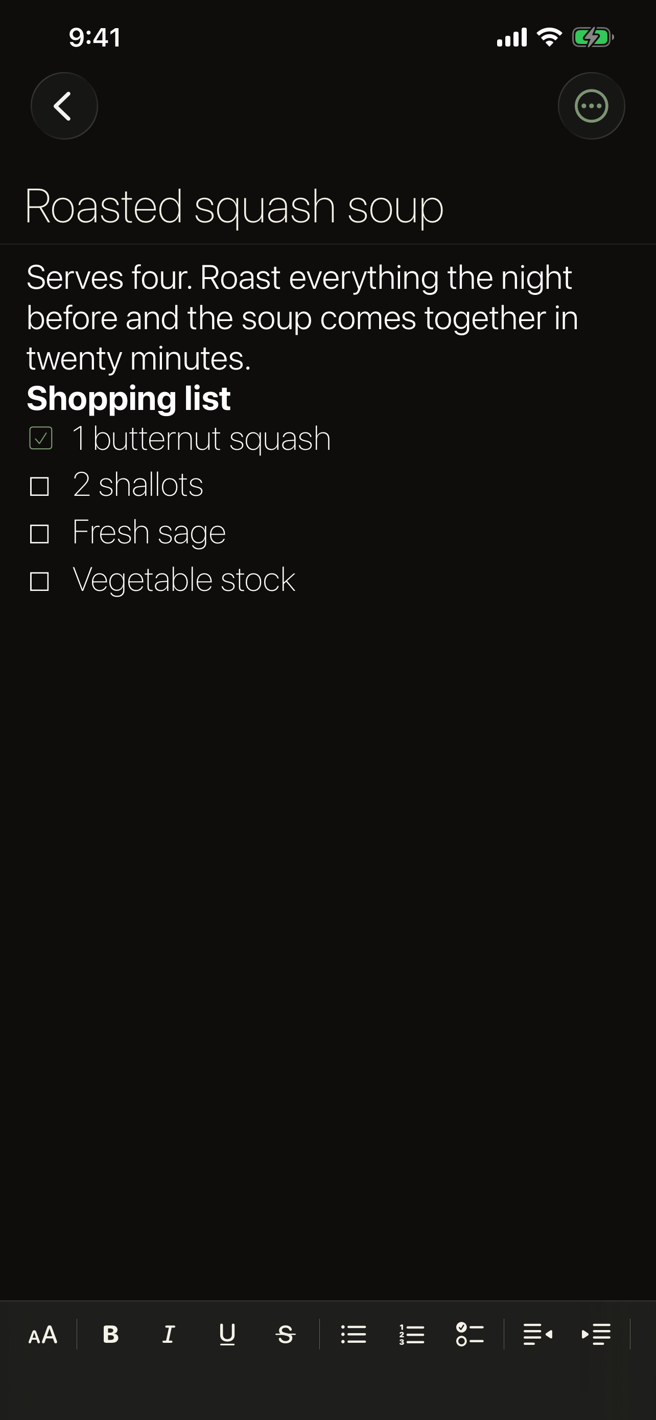 Folio note in dark mode
