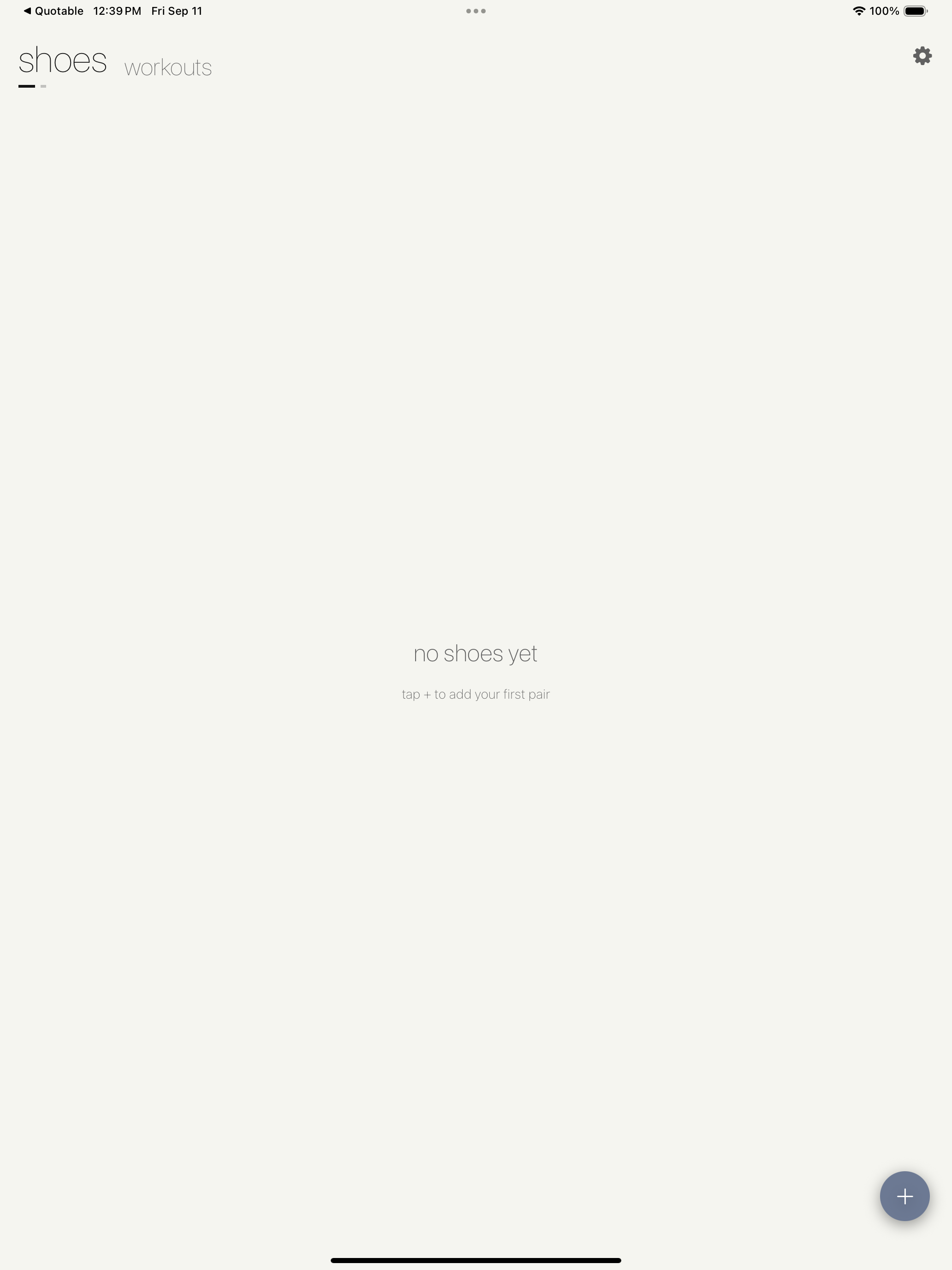 Kicks Tracker app empty Shoes state on iPad