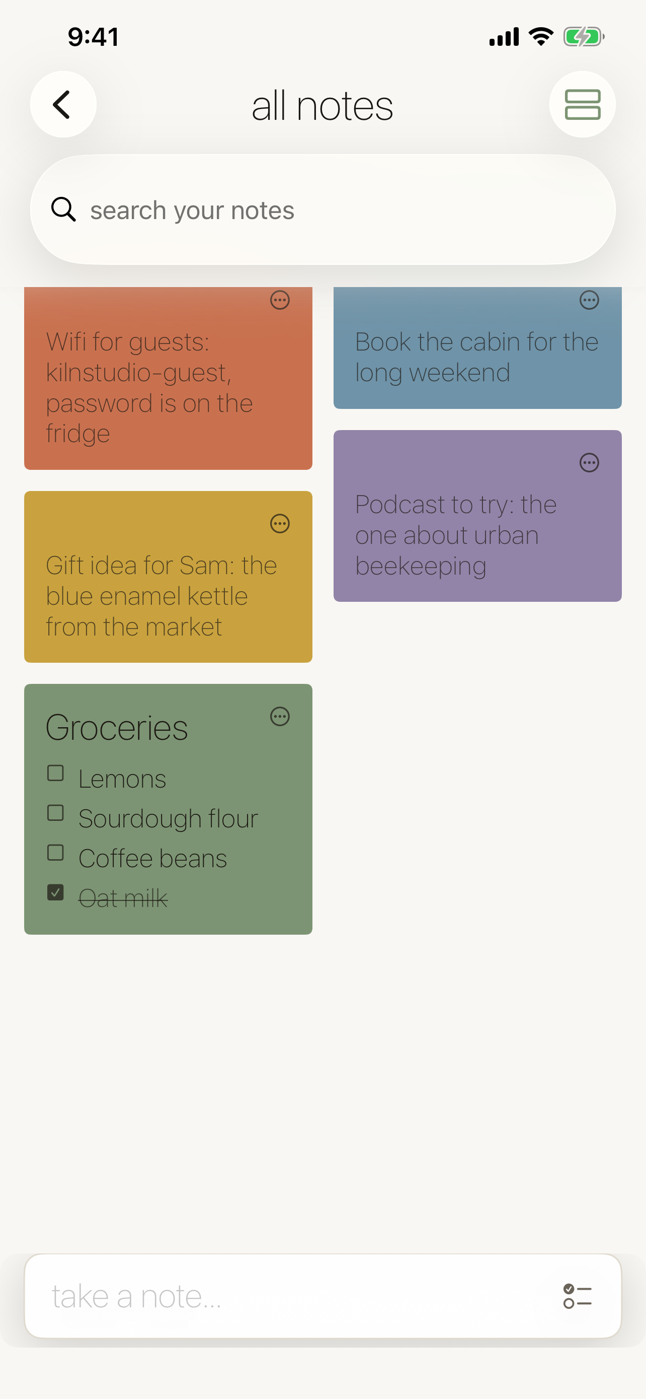 Notch board of colorful note cards