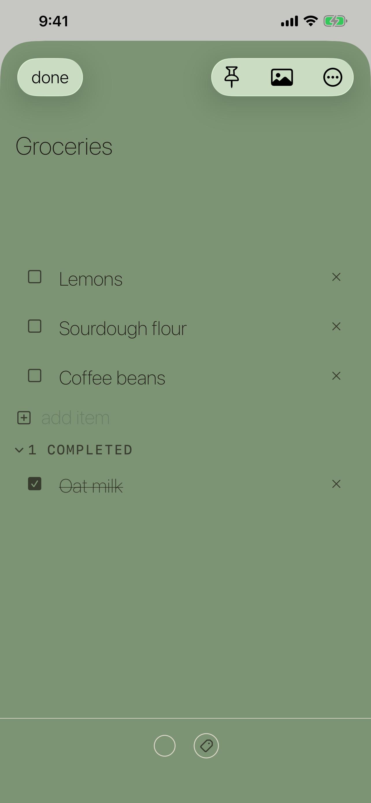Notch grocery checklist with a completed item