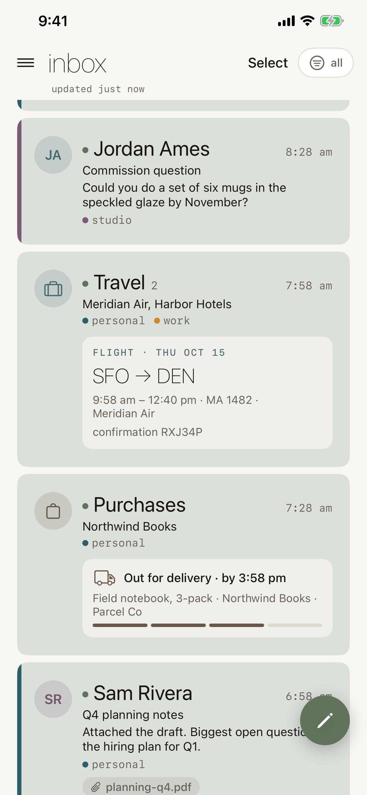 Sweep inbox highlights for orders and events
