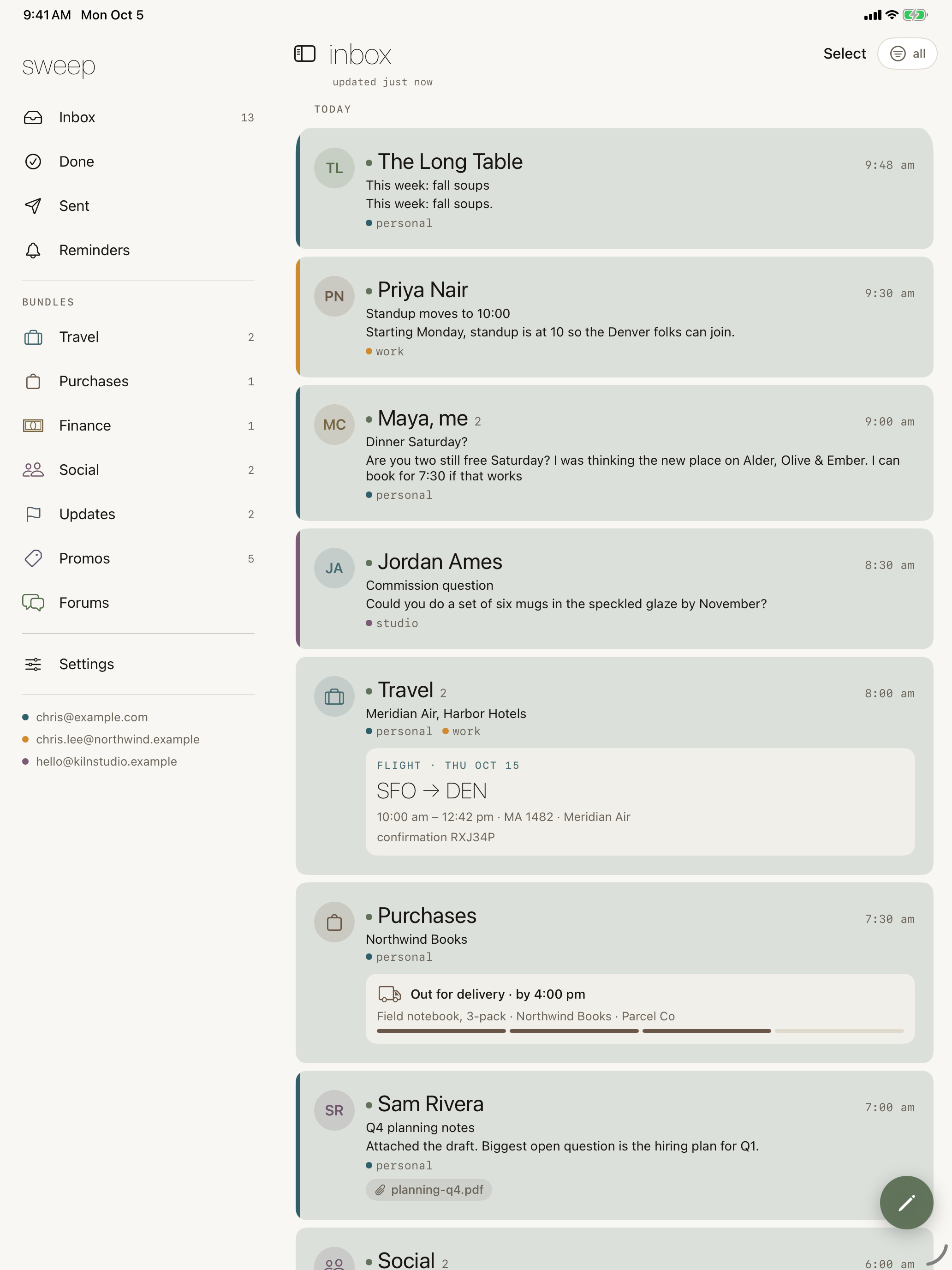 Sweep inbox on iPad