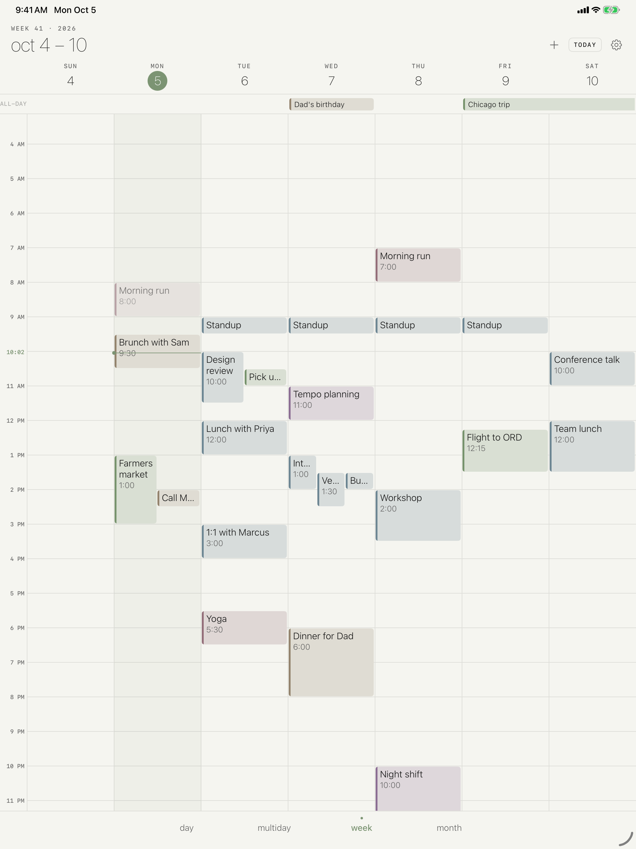 Tempo week view on iPad