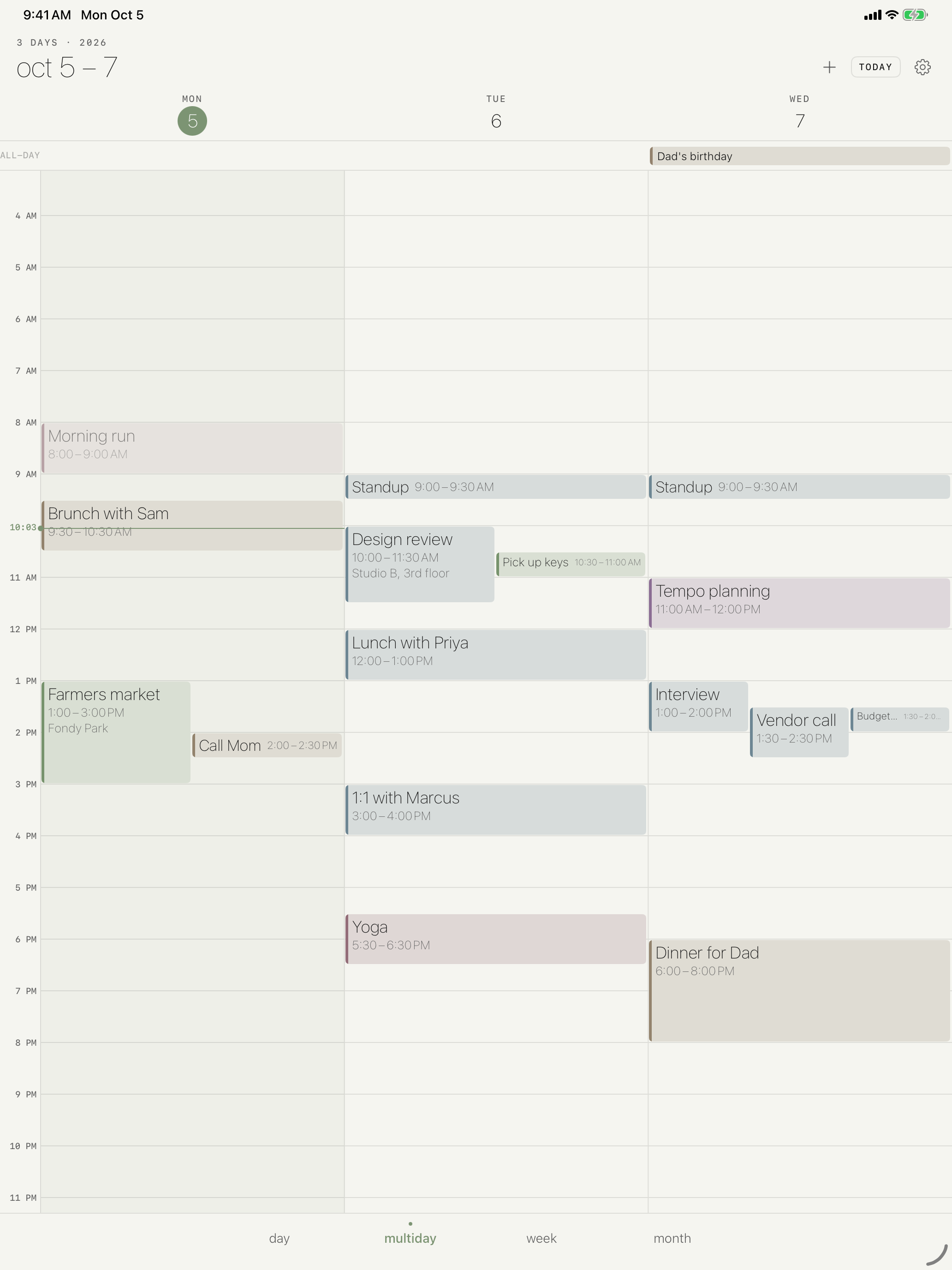 Tempo multi-day timeline on iPad