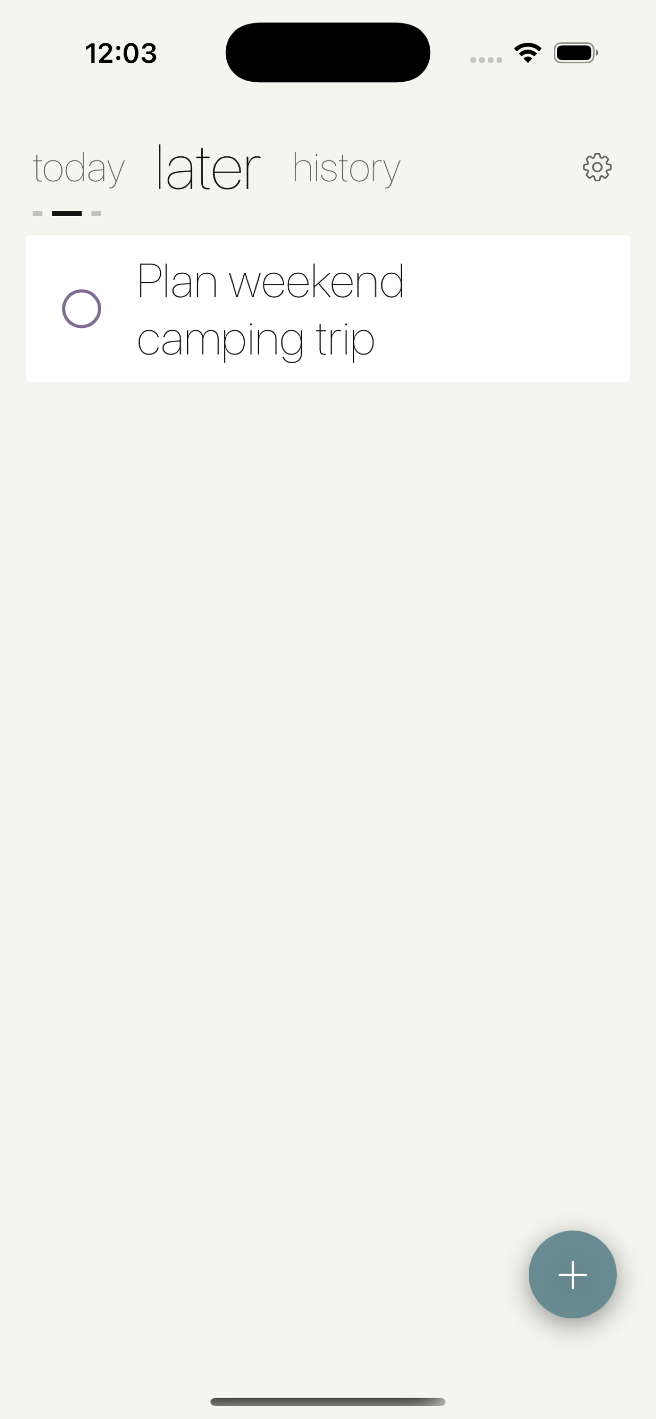 Today Or Not app Later list with a task