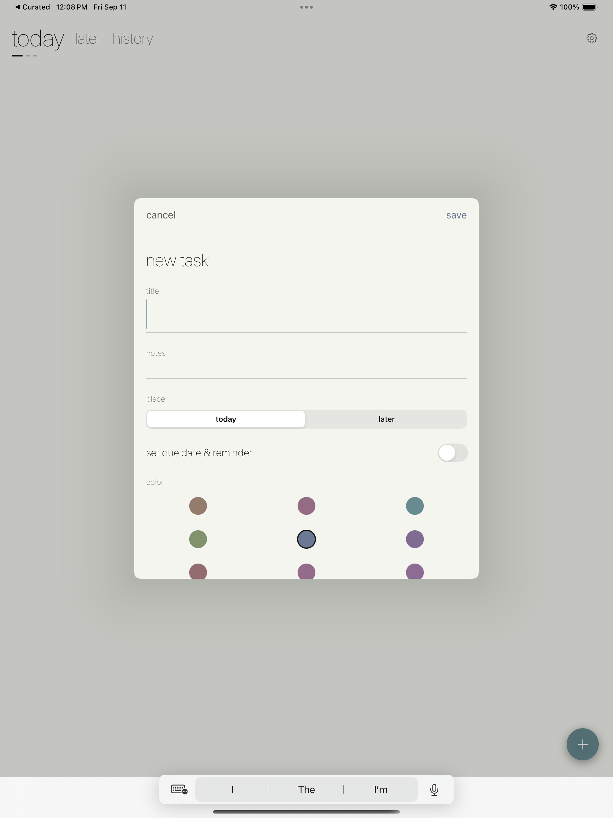 Today Or Not app new task form on iPad