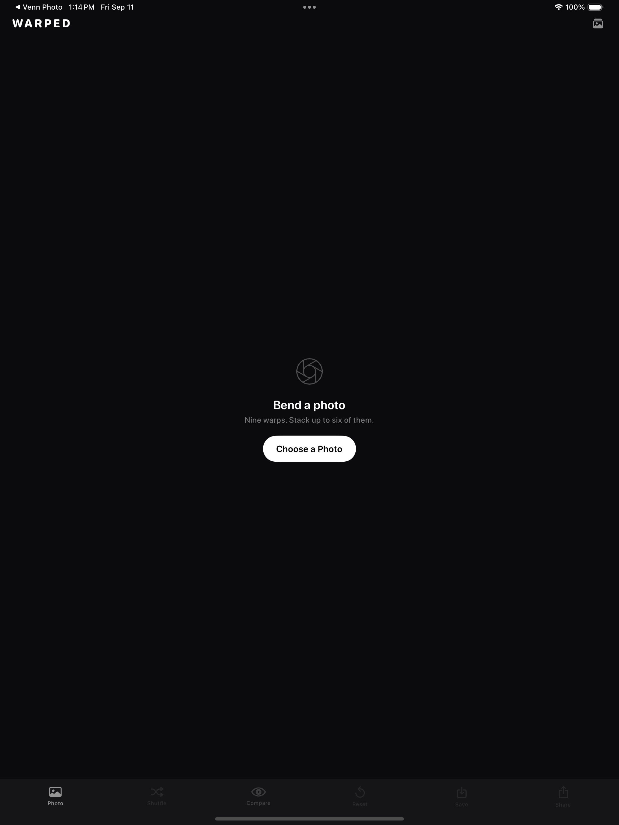 Warped app empty state on iPad